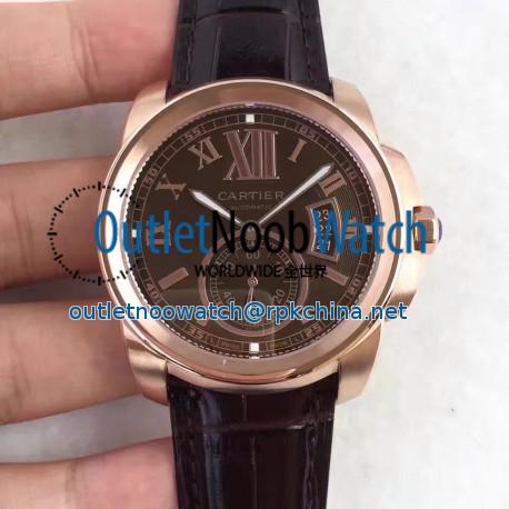 Replica Calibre De Cartier W7100040 42MM TF Rose Gold Chocolate Dial Swiss 1904MC