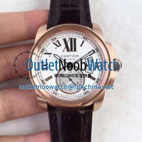 Replica Calibre De Cartier W7100009 42MM TF Rose Gold White Dial Swiss 1904MC