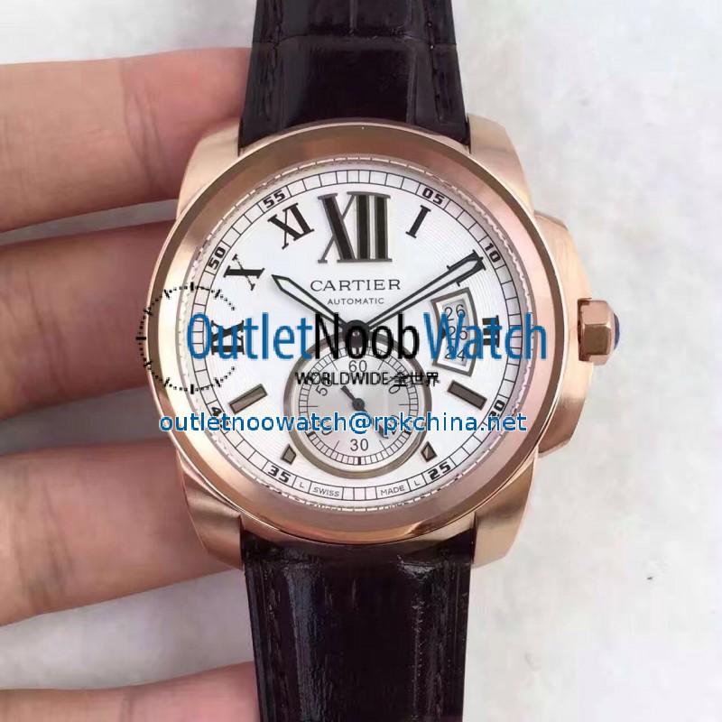 Replica Calibre De Cartier W7100009 42MM TF Rose Gold White Dial Swiss 1904MC