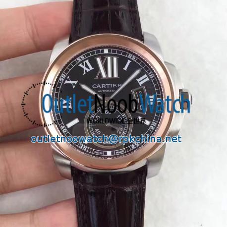 Replica Calibre De Cartier W7100039 42MM TF Stainless Steel & Rose Gold Black Dial Swiss 1904MC