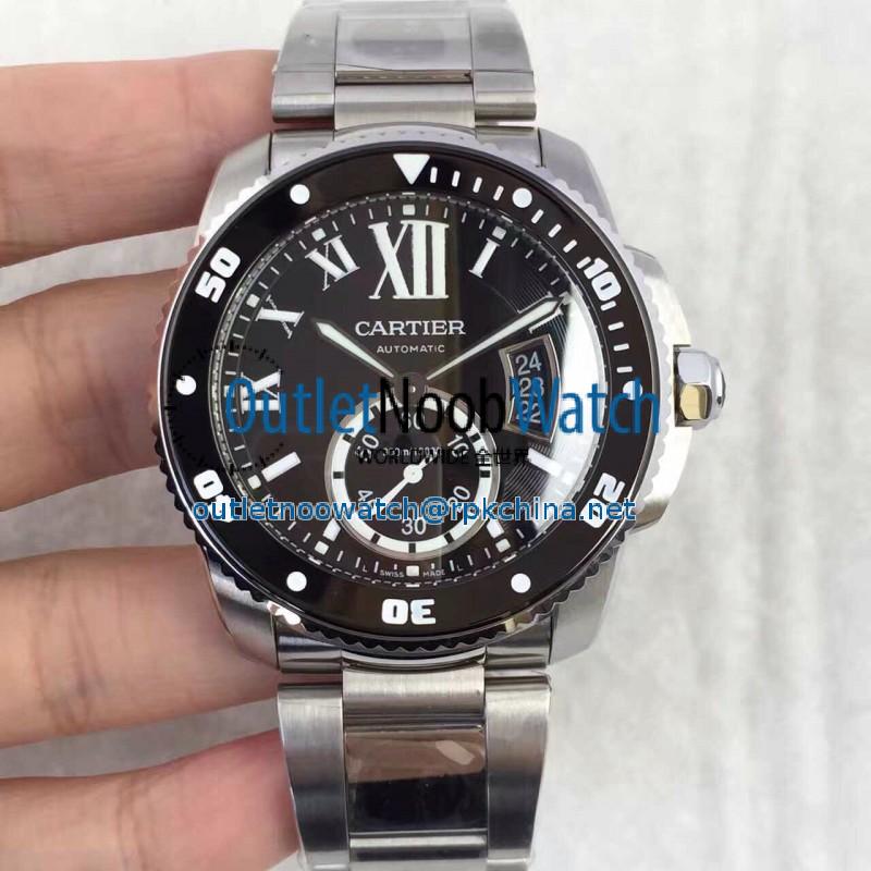 Replica Calibre De Cartier Diver W7100057 42MM TF Stainless Steel Black Dial M9015