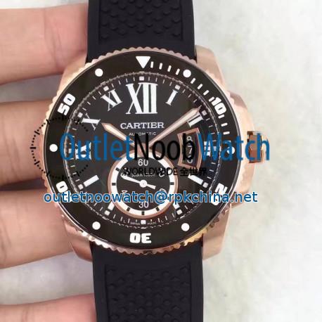 Replica Calibre De Cartier Diver W7100052 42MM TF Rose Gold Black Dial M9015