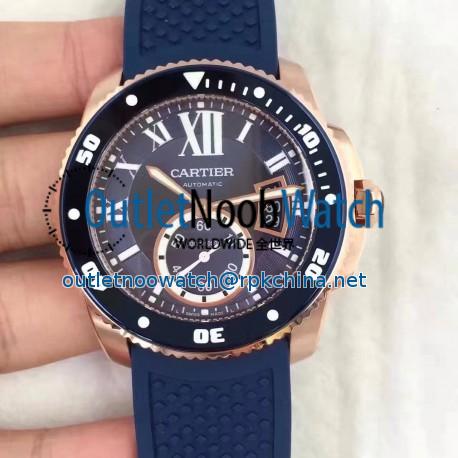 Replica Calibre De Cartier Diver WGCA0010 42MM TF Rose Gold Blue Dial M9015