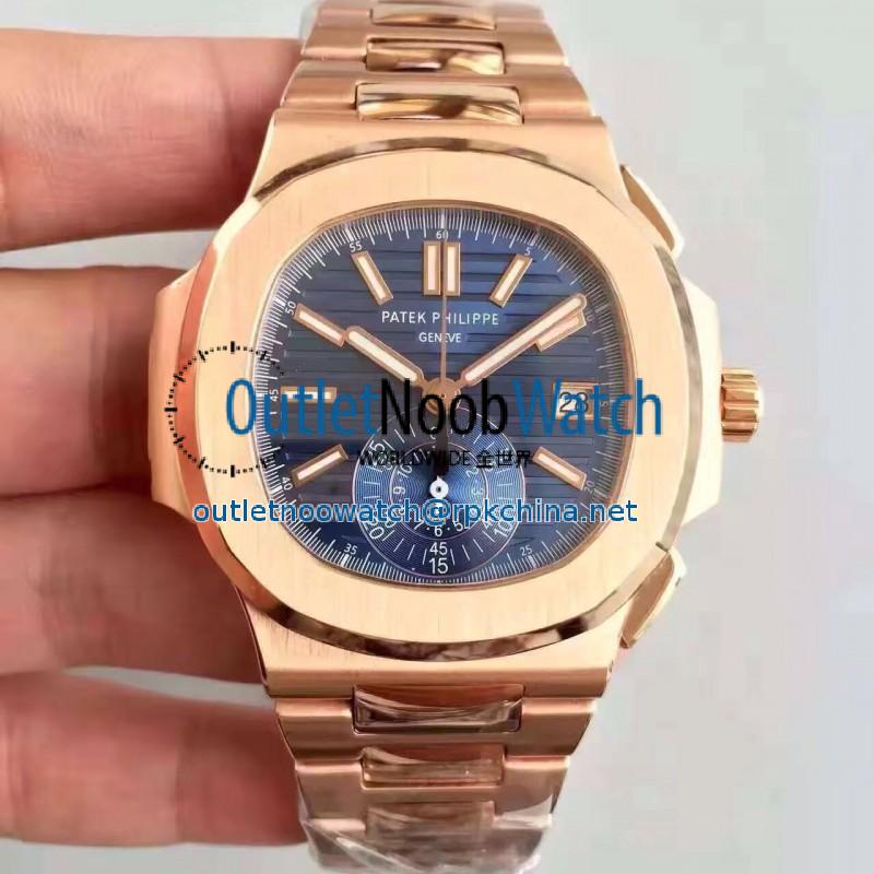 Replica Patek Philippe Nautilus Chronograph 5980R JF Rose Gold Blue Dial Swiss CH28-520C