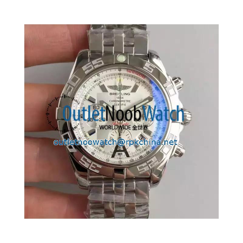 Replica Breitling Chronomat 44 AB011012|G684|375A JF Stainless Steel White Dial Swiss 7750