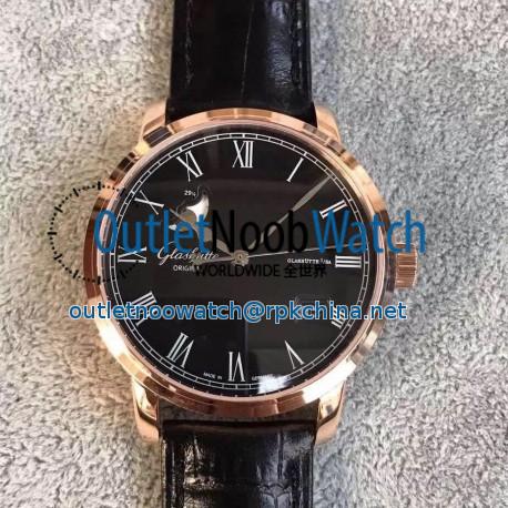 Replica Glashutte Senator Panorama Date Moon Phase 100-04-32-15-04 GF Rose Gold Black Dial Swiss 100-04