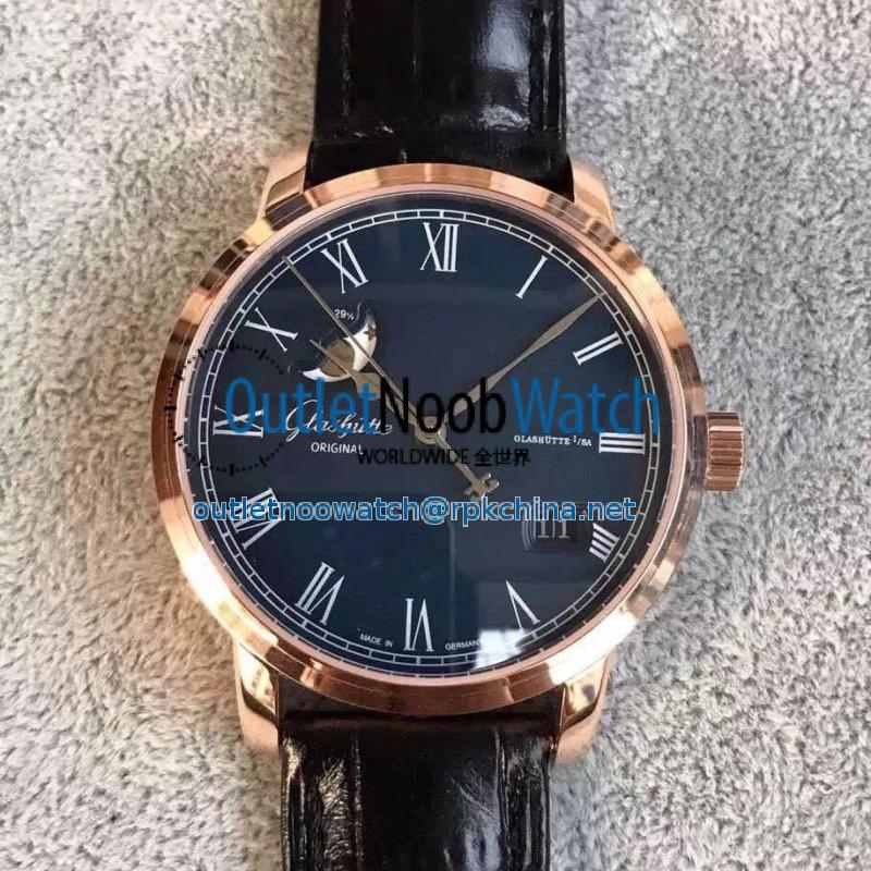 Replica Glashutte Senator Panorama Date Moon Phase 100-04-32-15-04 GF Rose Gold Blue Dial Swiss 100-04