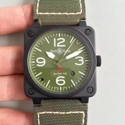 Replica Bell & Ross Aviation Military Type BR 03-92 ZF PVD Green Dial M9015