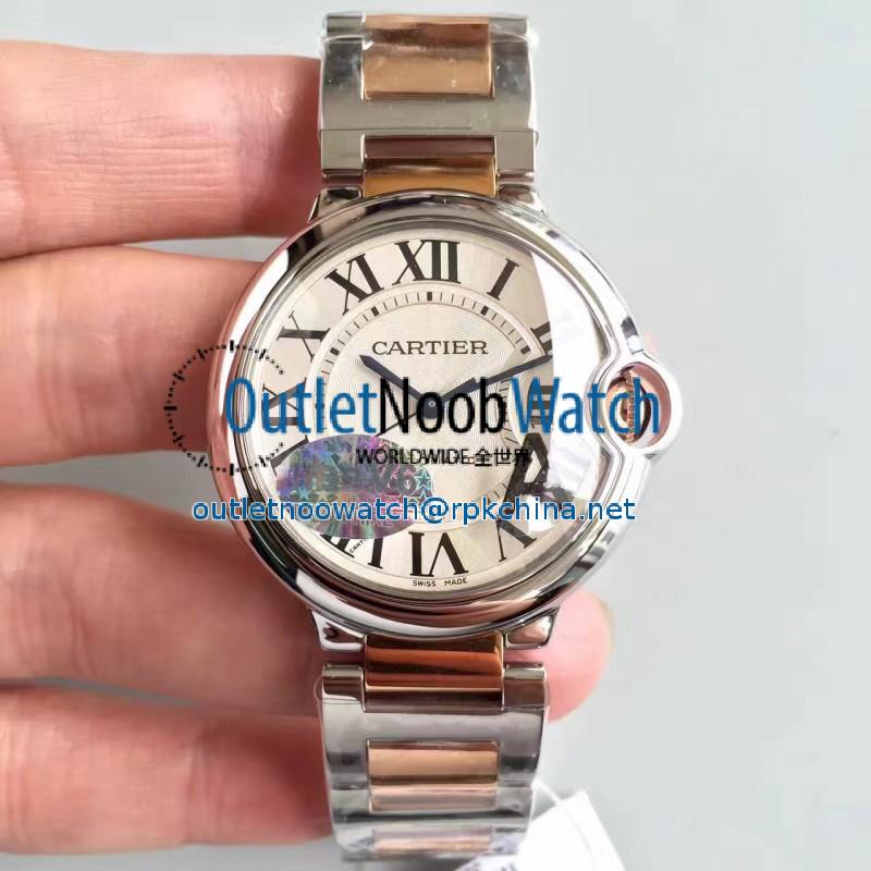 Replica Ballon Bleu De Cartier Ladies W6920033 36MM V6 Stainless Steel & Rose Gold Silver Dial M9015