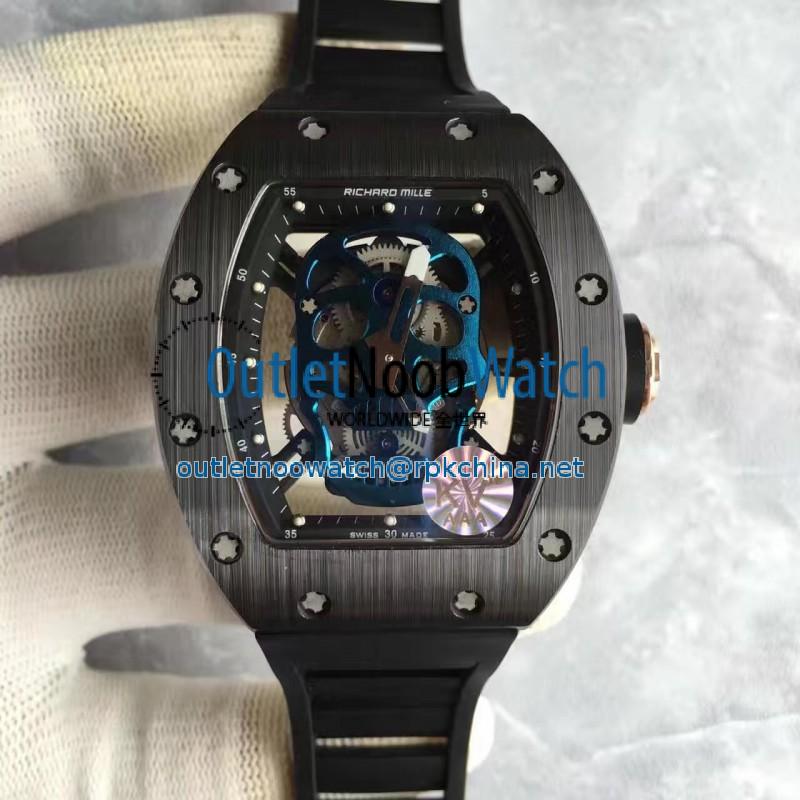 Replica Richard Mille RM052 KV Black Ceramic & Rose Gold Blue Skull Dial M6T51