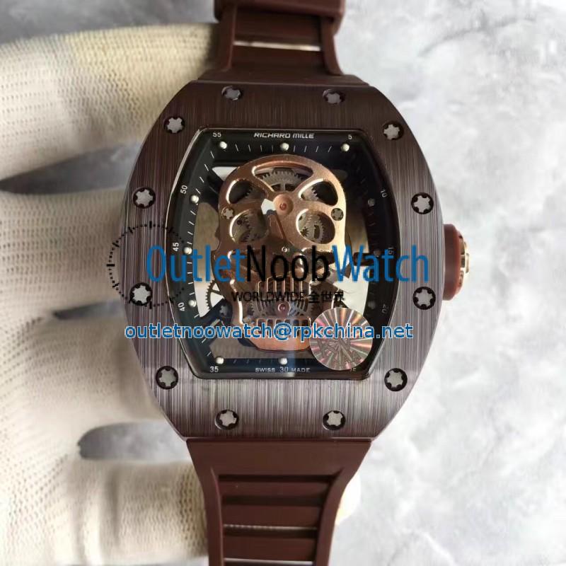 Replica Richard Mille RM052 KV Brown Ceramic & Rose Gold Gold Skull Dial M6T51