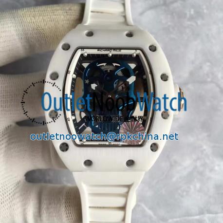 Replica Richard Mille RM052 KV White Ceramic & Rose Gold Blue Skull Dial M6T51