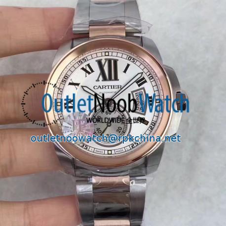 Replica Cartier Calibre de Cartier W7100036 42MM JF Stainless steel & Rose Gold White Dial Swiss Calibre 1904-PS MC