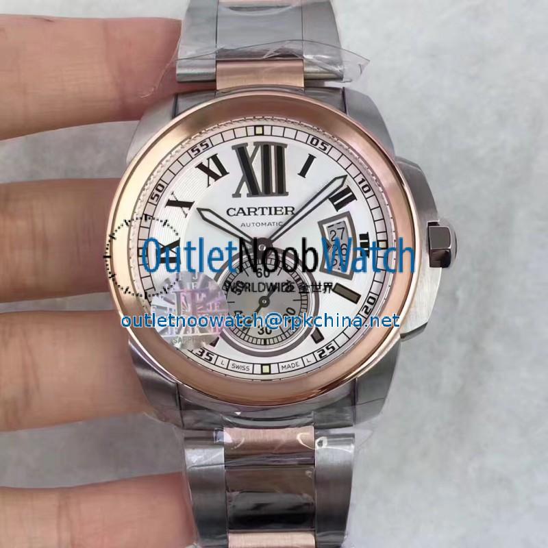 Replica Cartier Calibre de Cartier W7100036 42MM JF Stainless steel & Rose Gold White Dial Swiss Calibre 1904-PS MC