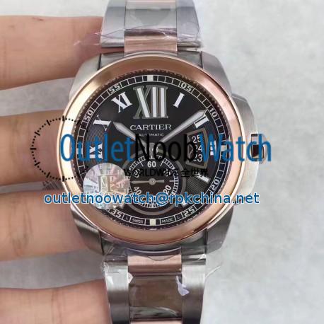 Replica Cartier Calibre de Cartier W7100036 42MM JF Stainless steel & Rose Gold Black Dial Swiss Calibre 1904-PS MC