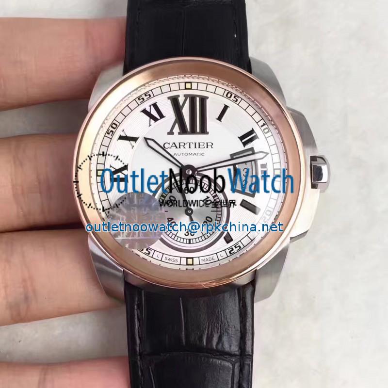 Replica Cartier Calibre de Cartier W7100039 42MM JF Stainless Steel & Rose Gold White Dial Swiss Calibre 1904-PS MC