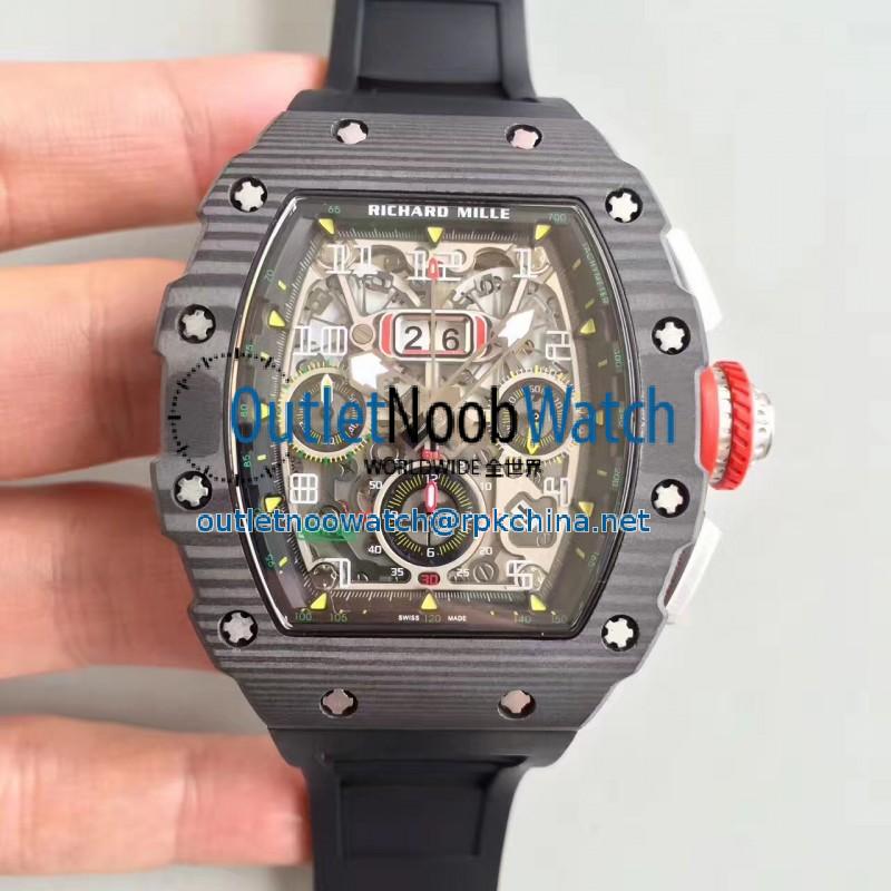 Replica Richard Mille RM011-03 Flyback Chronograph KV Forged Carbon Black Skeleton Dial Swiss 7750