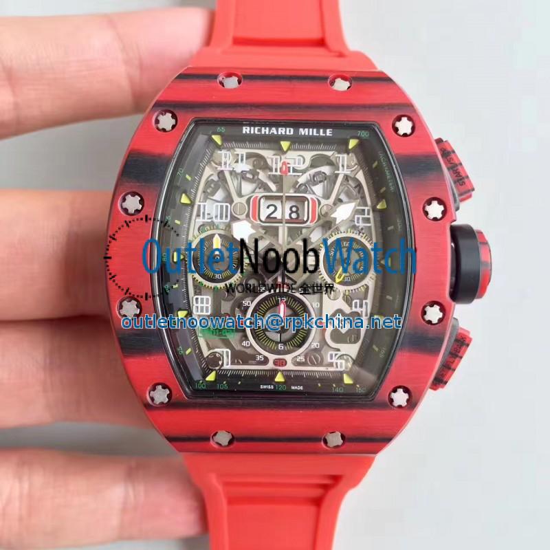 Replica Richard Mille RM011-03 Flyback Chronograph KV Red Forged Carbon Black Skeleton Dial Swiss 7750