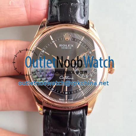 Replica Rolex Cellini Date 50515 VF Rose Gold Black Dial Swiss 3165