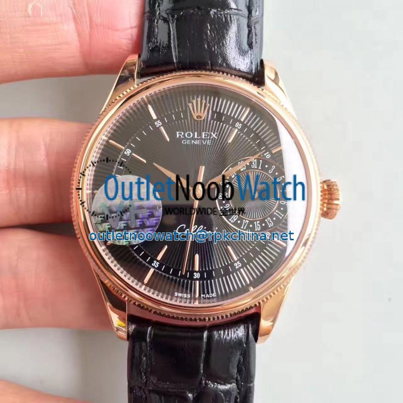 Replica Rolex Cellini Date 50515 VF Rose Gold Black Dial Swiss 3165