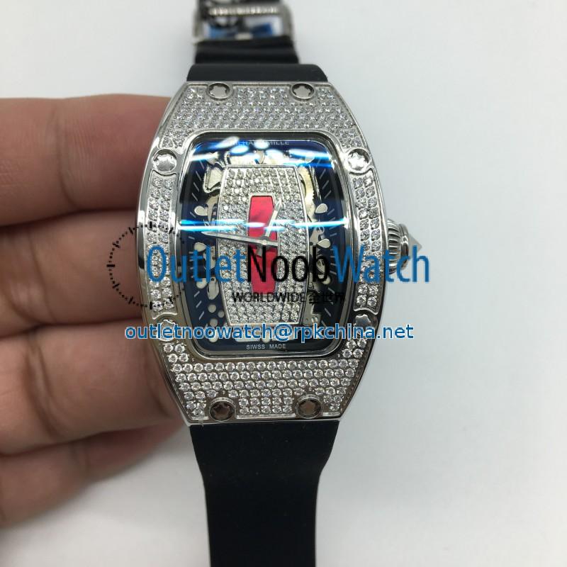 Replica Richard Mille RM07 Ladies Stainless Steel & Diamonds Red & Diamonds Dial M6T51