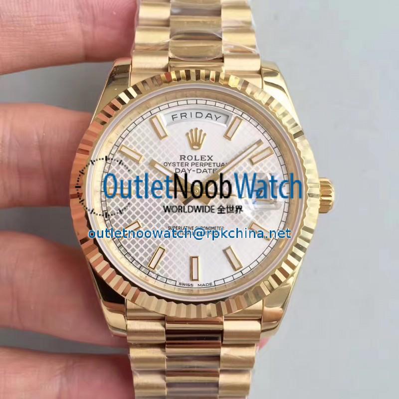 Replica Rolex Day-Date 40 228238 N Yellow Gold Silver Diagonal Dial Swiss 3255