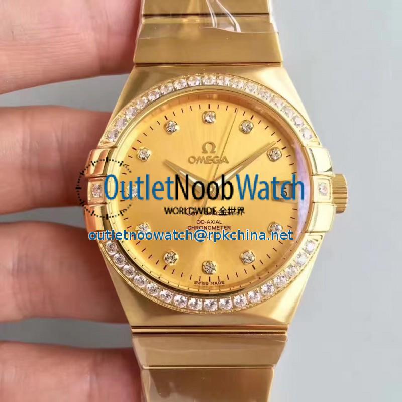 Replica Omega Constellation 123.55.38.21.58.001 38MM SSS Yellow Gold & Diamonds Champagne Dial Swiss 8500