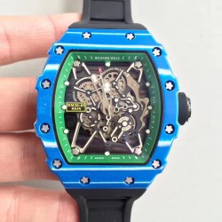 Replica Richard Mille RM35-01 Rafael Nadal KV Blue Forged Carbon Green & Skeleton Dial M6T51