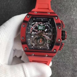 Replica Richard Mille RM011-01 Roberto Mancini Flyback Chronograph KV Red Forged Carbon Black Skeleton Dial Swiss 7750