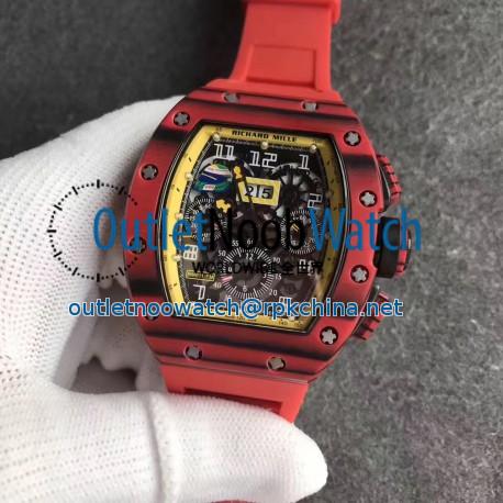 Replica Richard Mille RM011 Red QTPT Flyback Chronograph KV Red Forged Carbon Yellow Skeleton Dial Swiss 7750