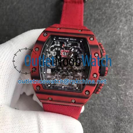 Replica Richard Mille RM011 Red QTPT Flyback Chronograph KV Red Forged Carbon Black Skeleton Dial Swiss 7750