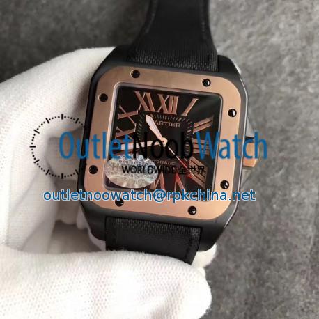 Replica Cartier Santos 100 XL WSSA0006 V6 PVD & Rose Gold Black Dial Swiss 2824-2