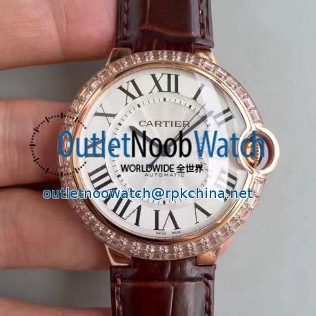 Replica Cartier Ballon Bleu 42MM W6900651 V6 Rose Gold & Diamonds White Dial Swiss 2824-2