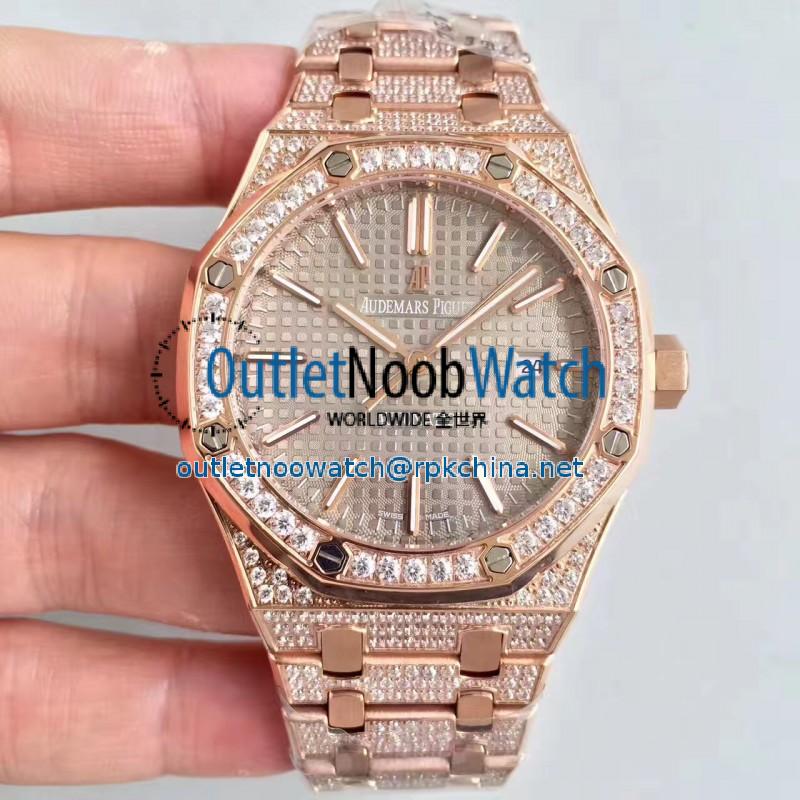 Replica Audemars Piguet Royal Oak 15400 N Rose Gold & Diamond Grey Dial Swiss 3120