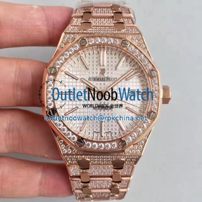 Replica Audemars Piguet Royal Oak 15400 N Rose Gold & Diamond Silver Dial Swiss 3120