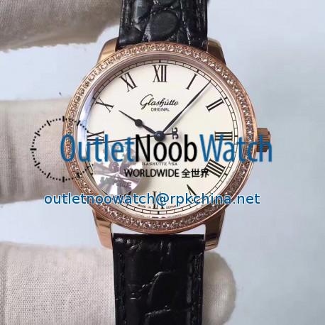 Replica Glashutte Original Senator Excellence V4 1-39-52-01-01-04 GF Rose Gold & Diamonds White Dial Swiss Caliber 39-52