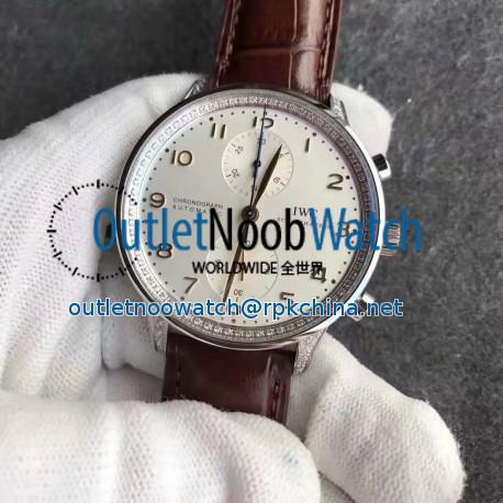 Replica IWC Portugieser Chronograph IW371445 ZF Stainless Steel & Diamonds White Dial Swiss 7750