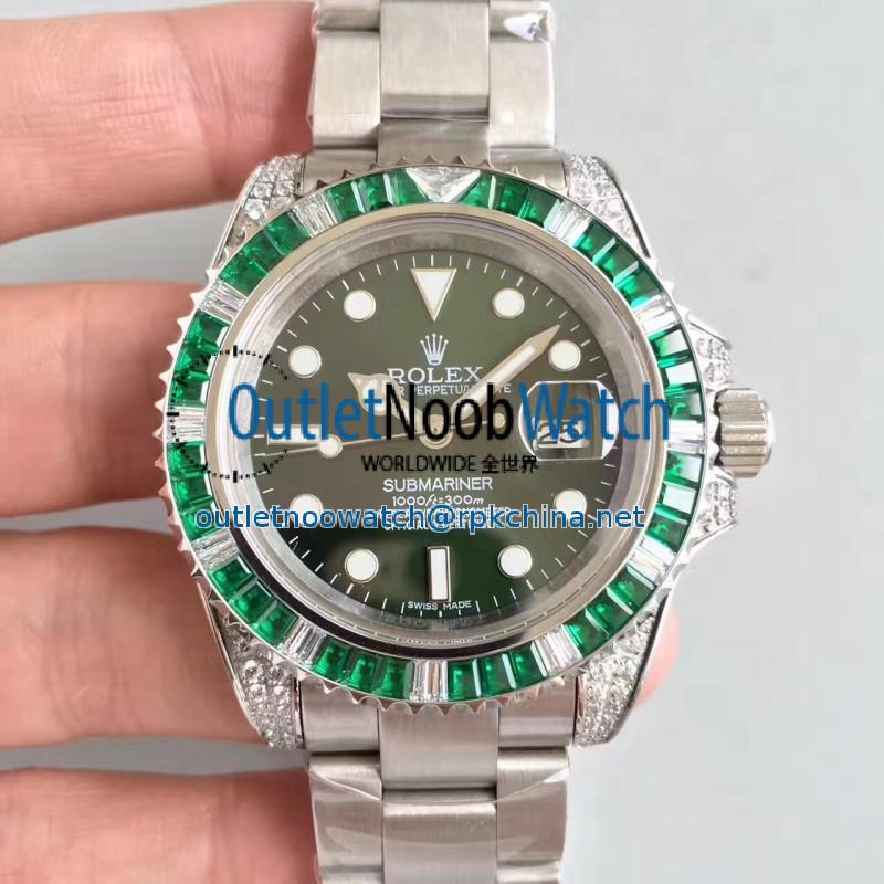 Replica Rolex Submariner Date 116610LV BP Stainless Steel & Diamonds Green Dial Swiss 2836-2