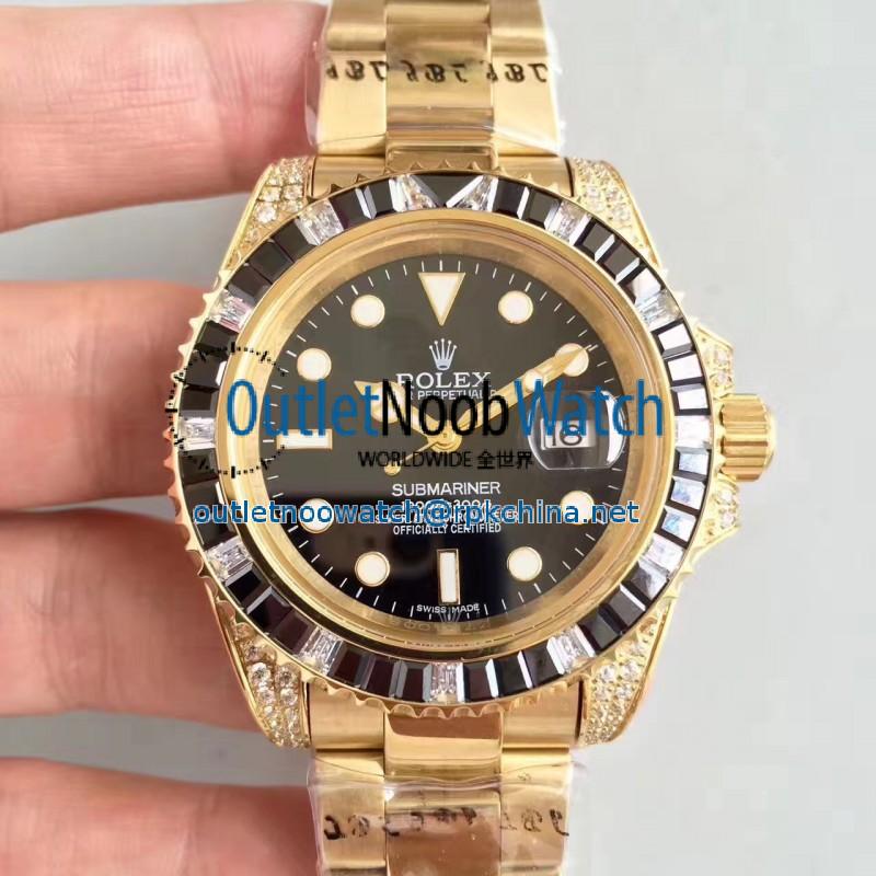 Replica Rolex Submariner Date 116618LN BP Yellow Gold & Diamonds Black Dial Swiss 2836-2