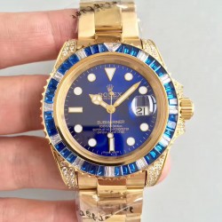 Replica Rolex Submariner Date 116618LB BP Yellow Gold & Diamonds Blue Dial Swiss 2836-2