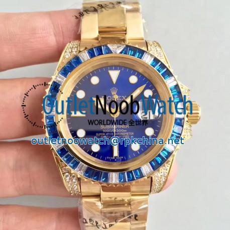 Replica Rolex Submariner Date 116618LB BP Yellow Gold & Diamonds Blue Dial Swiss 2836-2