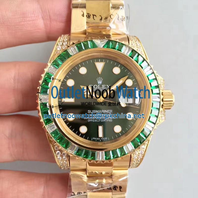 Replica Rolex Submariner Date 116618LV BP Yellow Gold & Diamonds Green Dial Swiss 2836-2