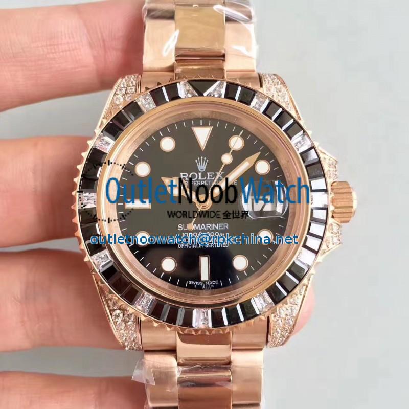 Replica Rolex Submariner Date 116618LN BP Rose Gold & Diamonds Black Dial Swiss 2836-2