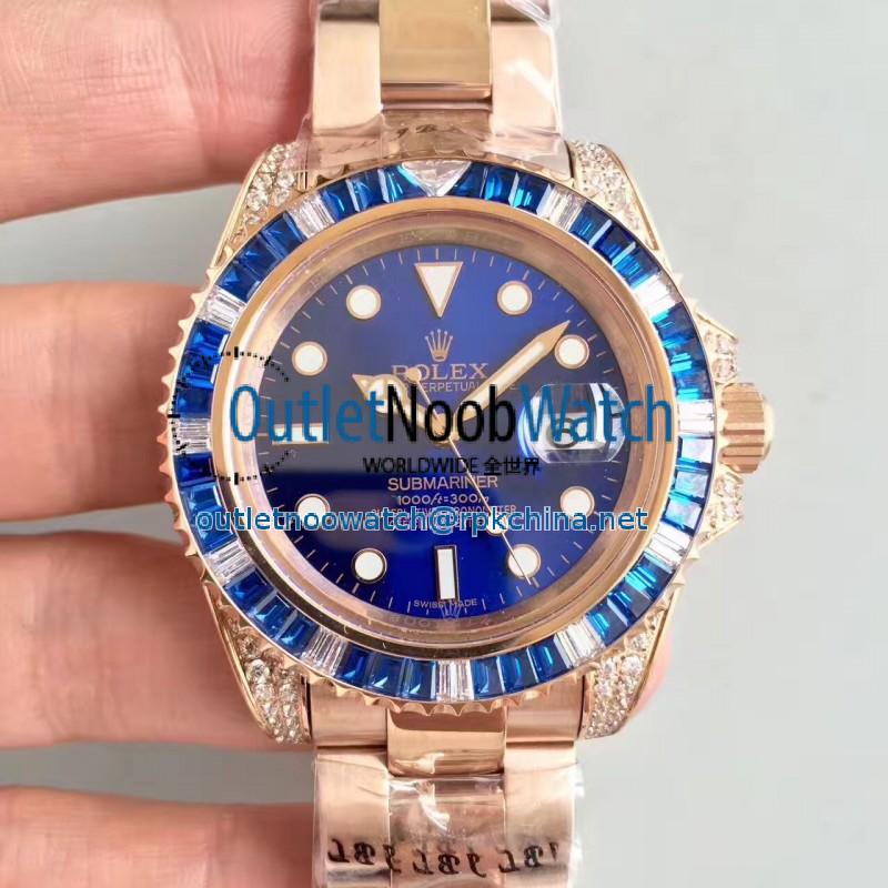 Replica Rolex Submariner Date 116618LB BP Rose Gold & Diamonds Blue Dial Swiss 2836-2