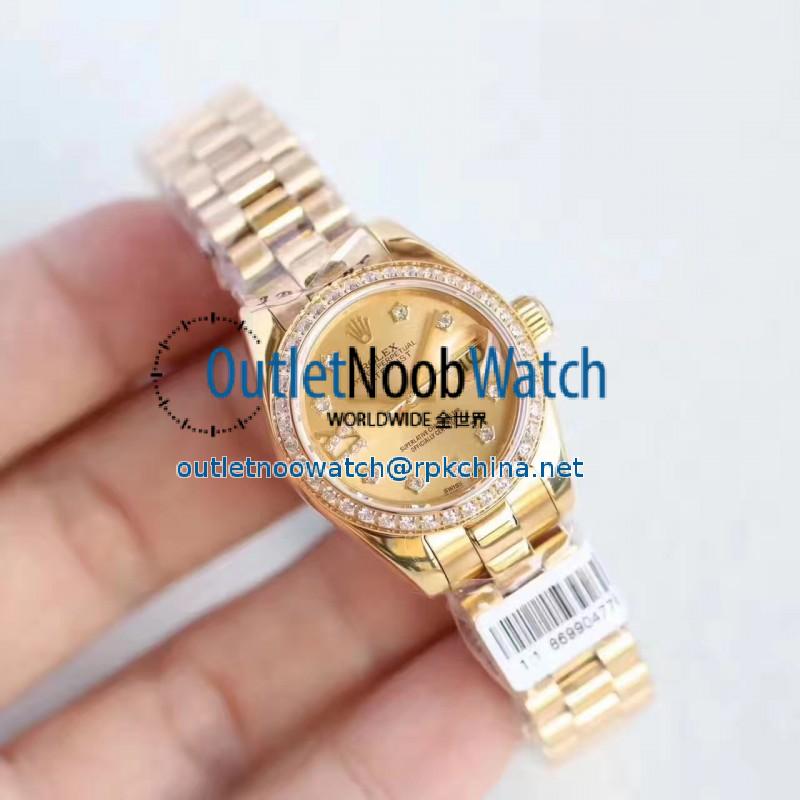 Replica Rolex Lady Datejust 28 279135RBR 28MM N Rose Gold & Diamonds Champagne Dial Swiss 2671